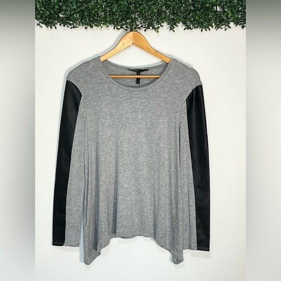 BCBGMaxazria Heather Grey Faux Leather Sleeve Tunic Medium - Picture 1 of 9